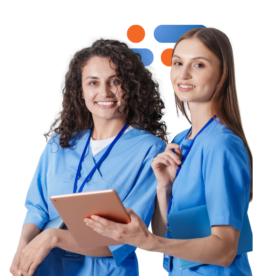 Medical students studying with Qmax on a tablet